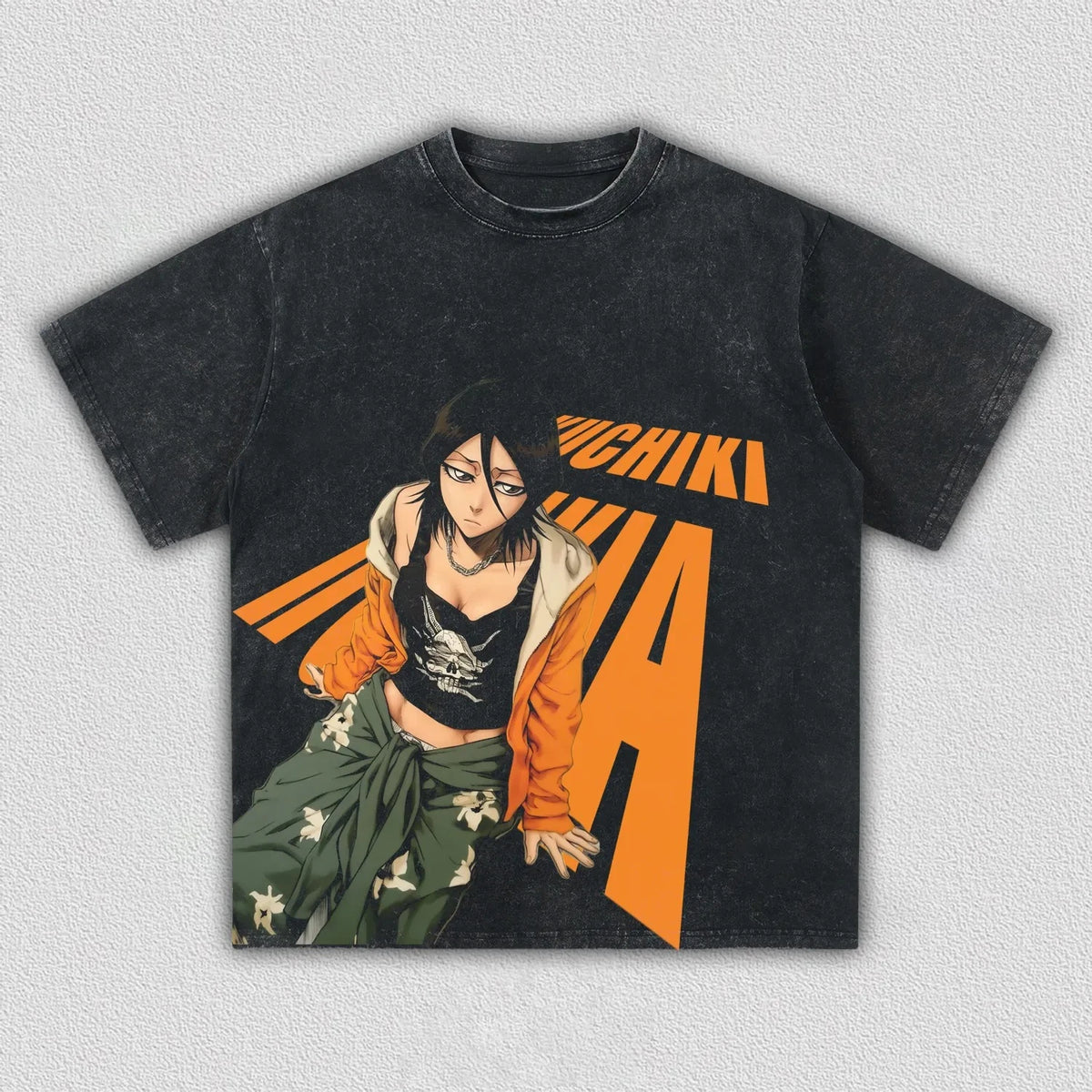 Anime – Camiseta de algodón lavado con estampado