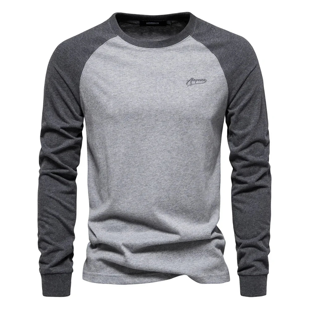 AIOPESON – Camiseta de algodón manga larga cuello redondo