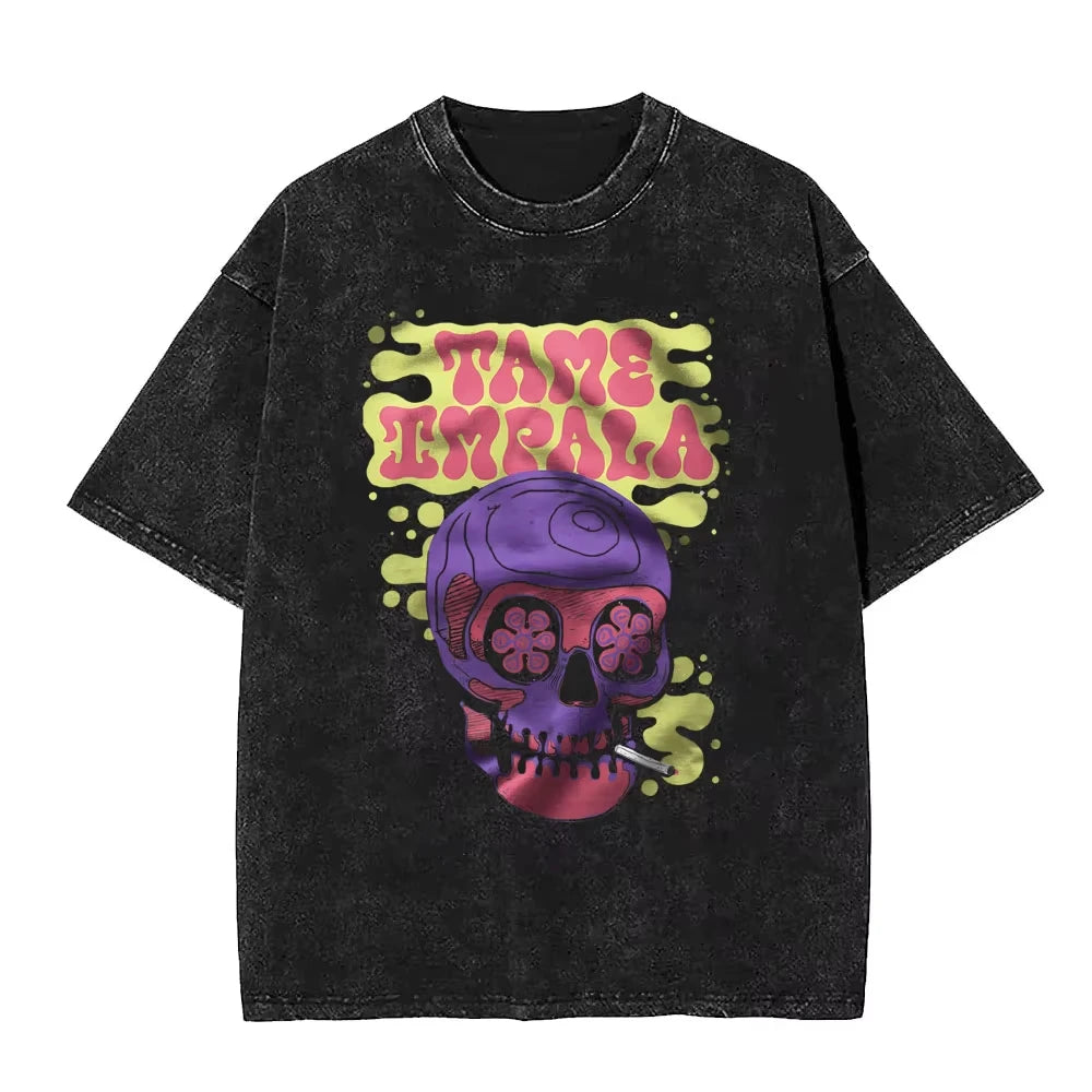 Tame Impala - Camiseta gráfica retro efecto lavado